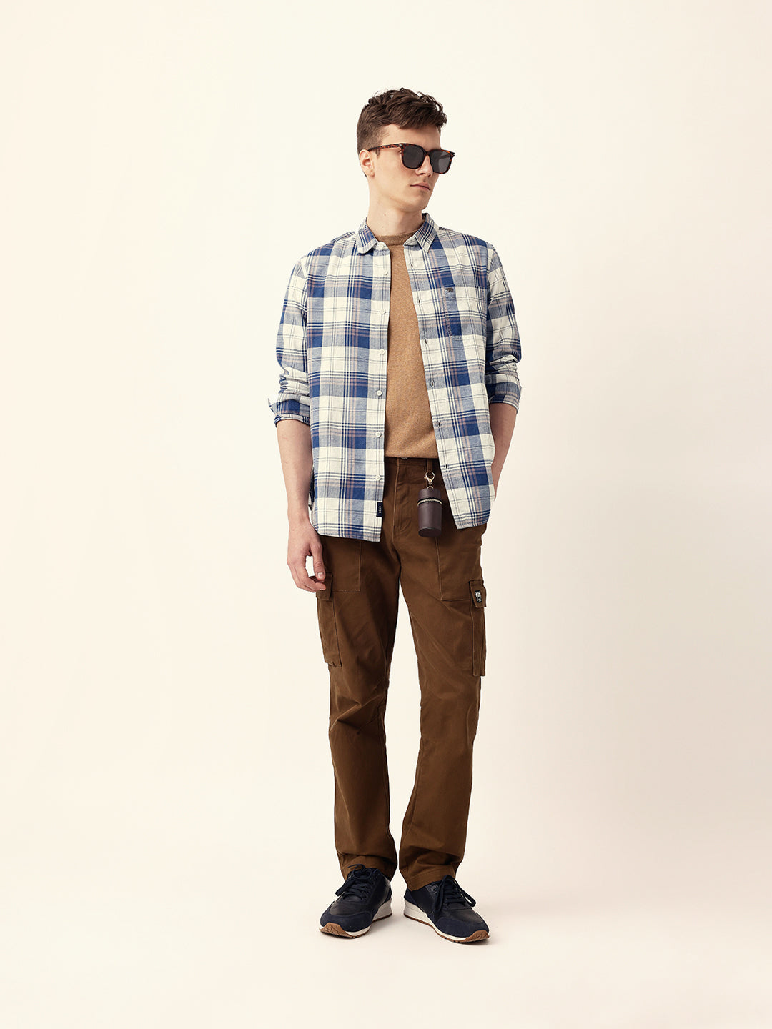 Blue Woven Checkered Slim Fit Casual Shirt