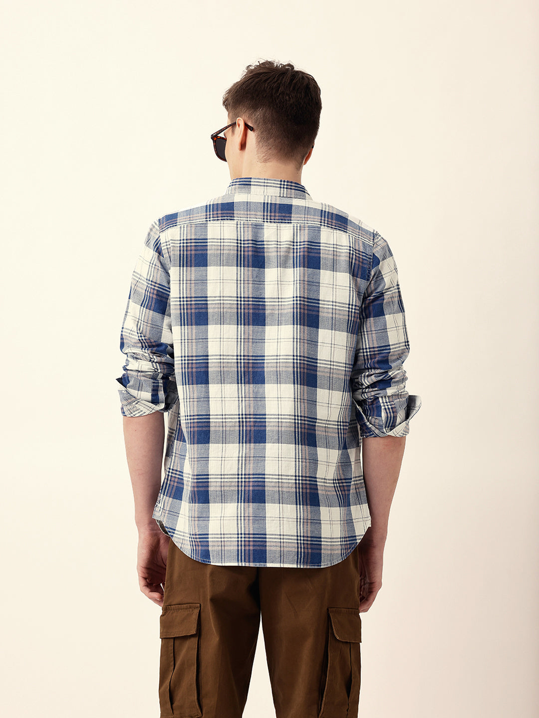 Blue Woven Checkered Slim Fit Casual Shirt