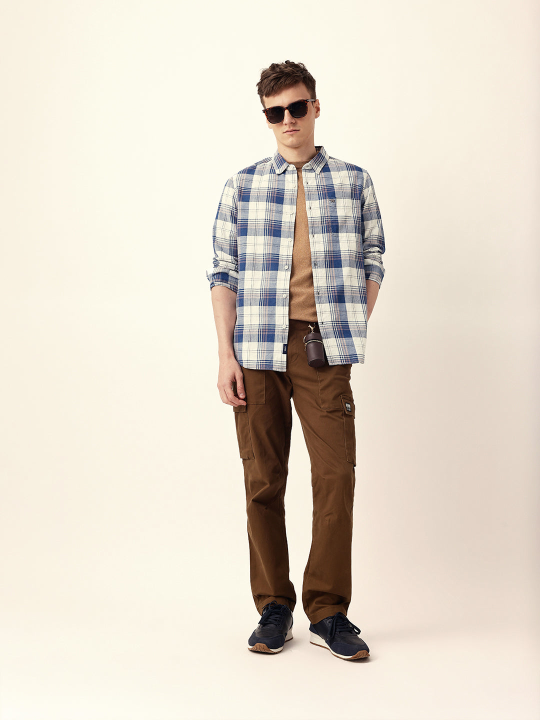 Blue Woven Checkered Slim Fit Casual Shirt