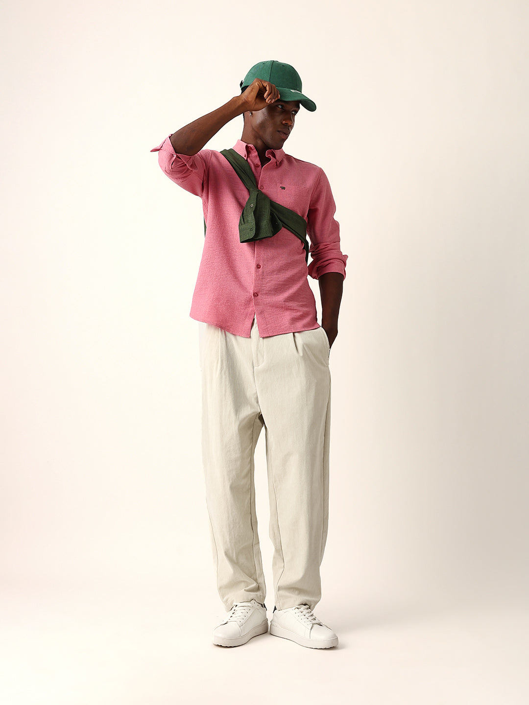 Pink Slim Fit Casual Shirt with Woven Textured Design