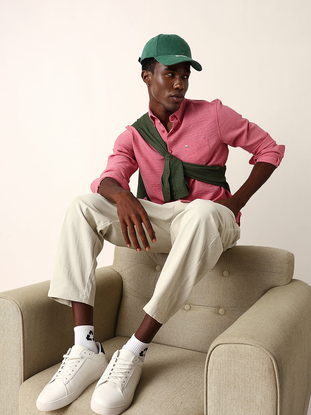 Pink Slim Fit Casual Shirt with Woven Textured Design