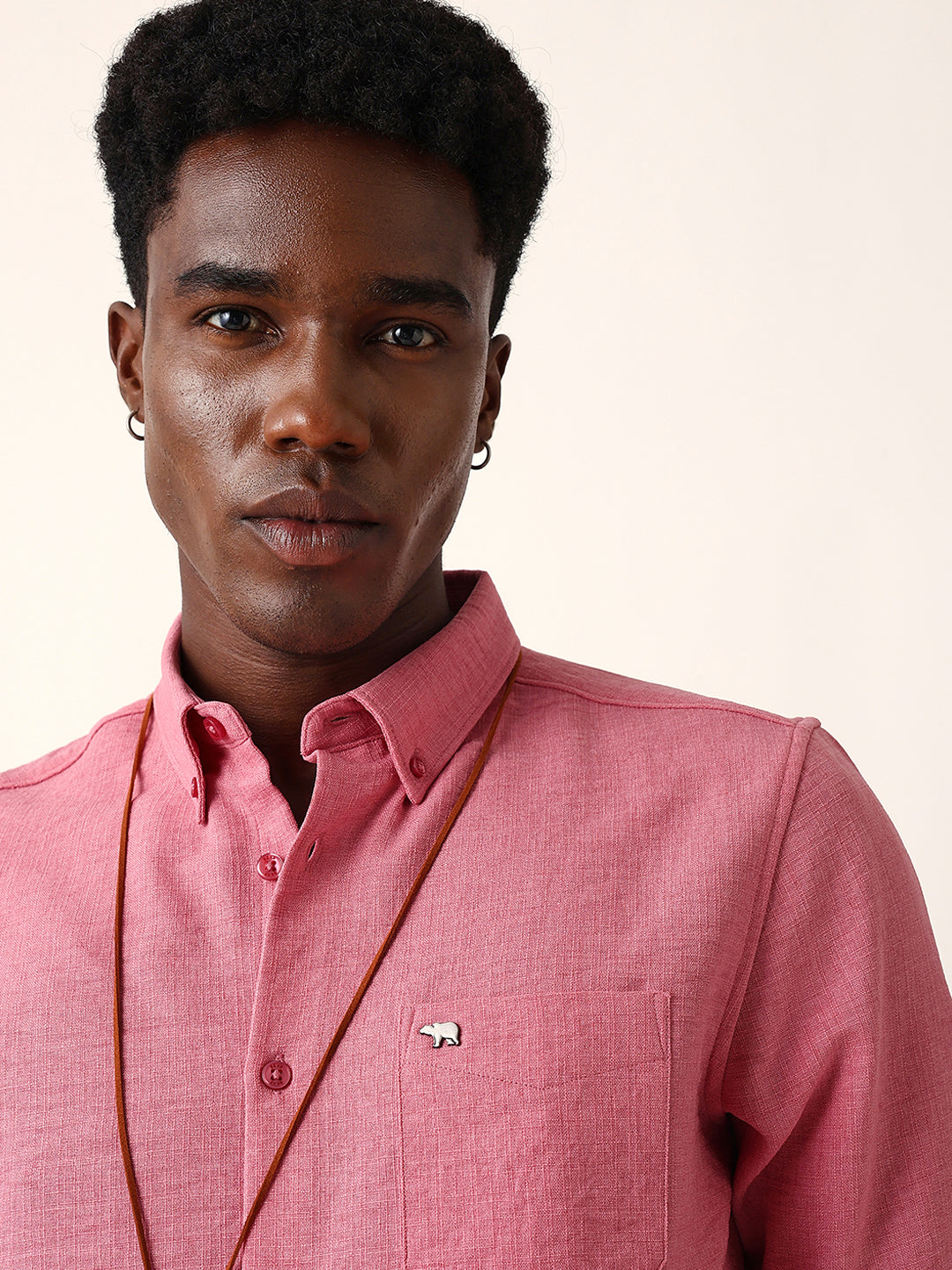 Pink Slim Fit Casual Shirt with Woven Textured Design