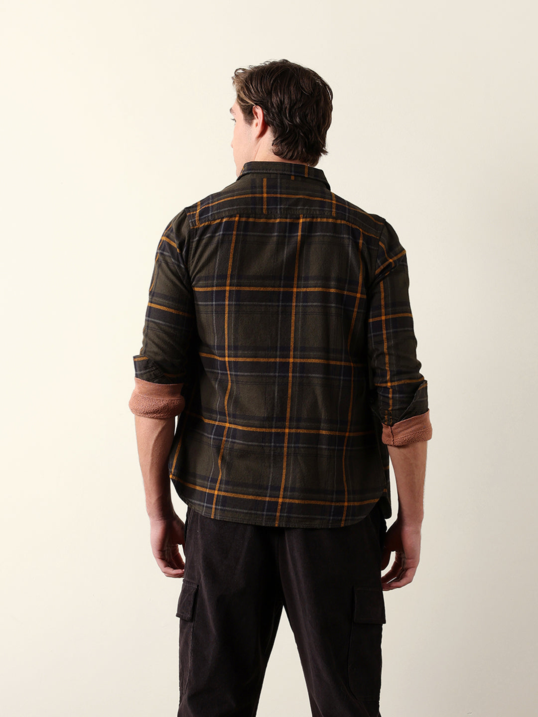 Olive Woven Checked Slim Fit Casual Shirt
