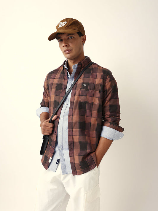 Multicolor Woven Tartan Checks Slim Fit Casual Shirt