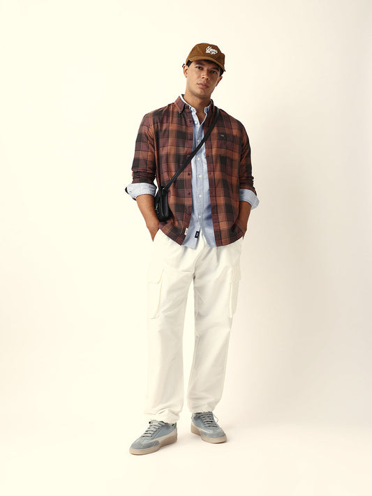 Multicolor Woven Tartan Checks Slim Fit Casual Shirt