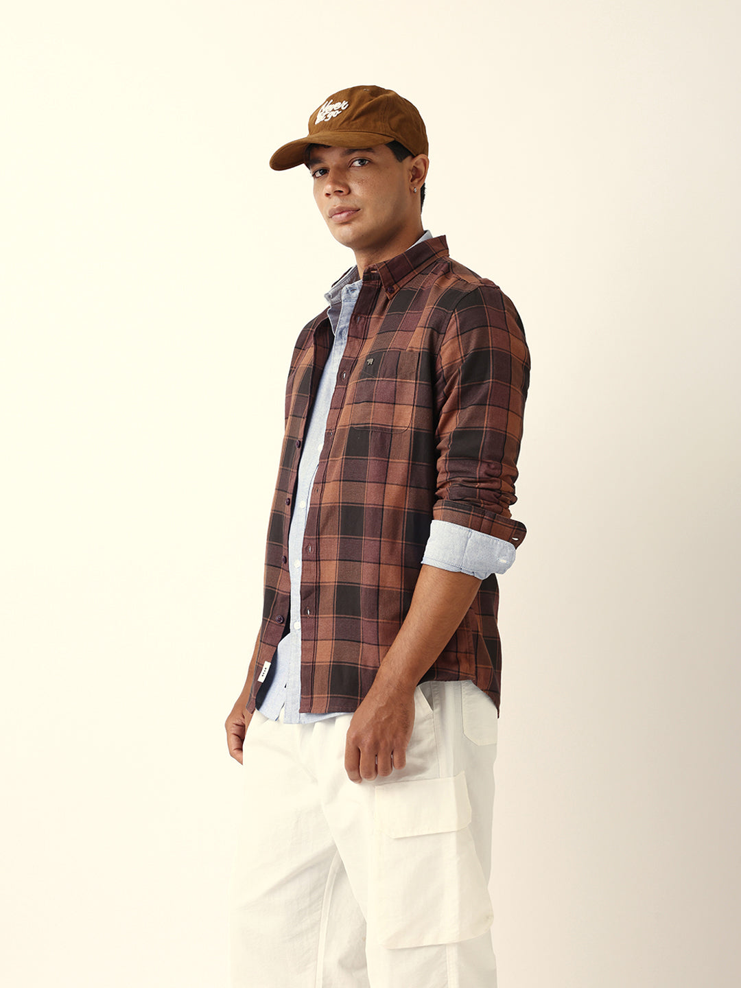 Multicolor Woven Tartan Checks Slim Fit Casual Shirt