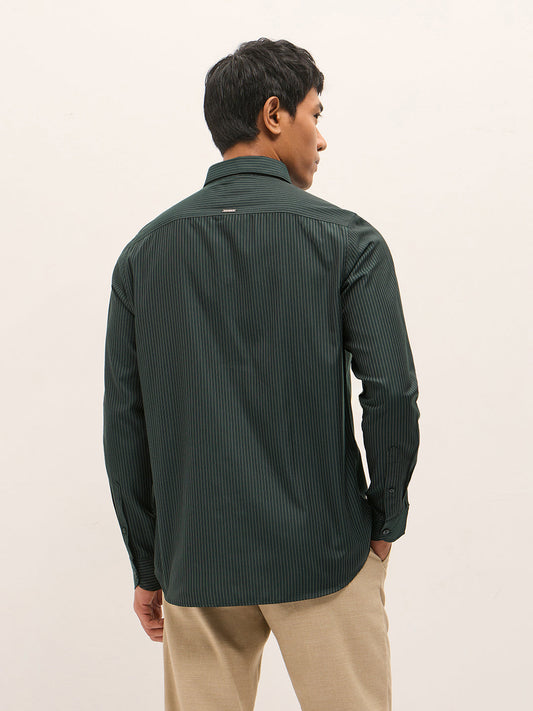 Green Woven Pin Stripe Design Tailored Fit Formal Shirt