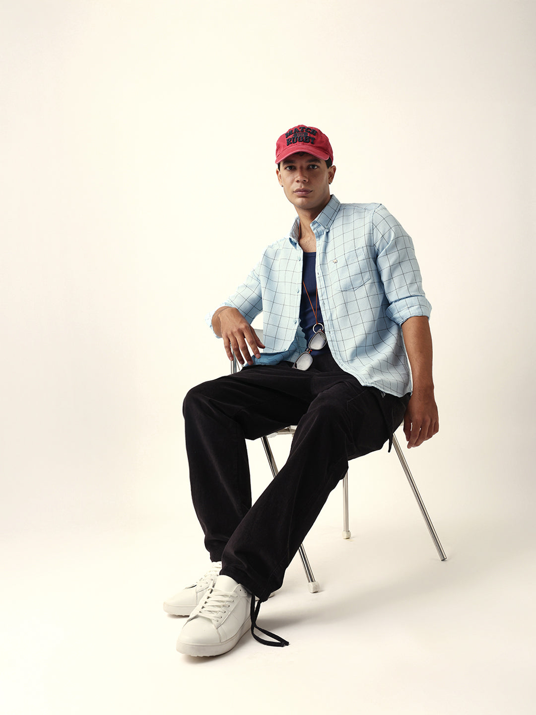 Light Blue Block Checks Slim Fit Casual Shirt