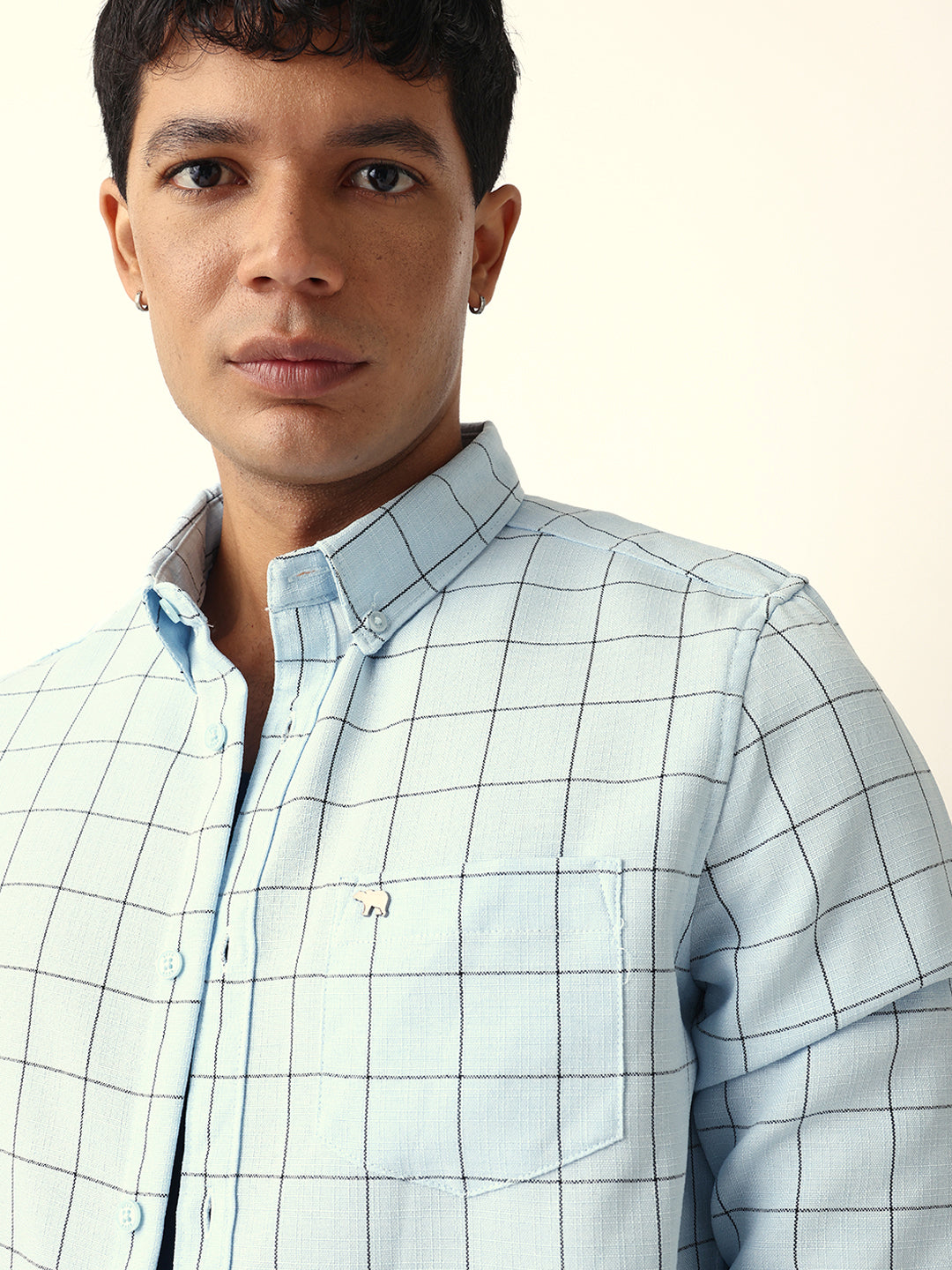 Light Blue Block Checks Slim Fit Casual Shirt