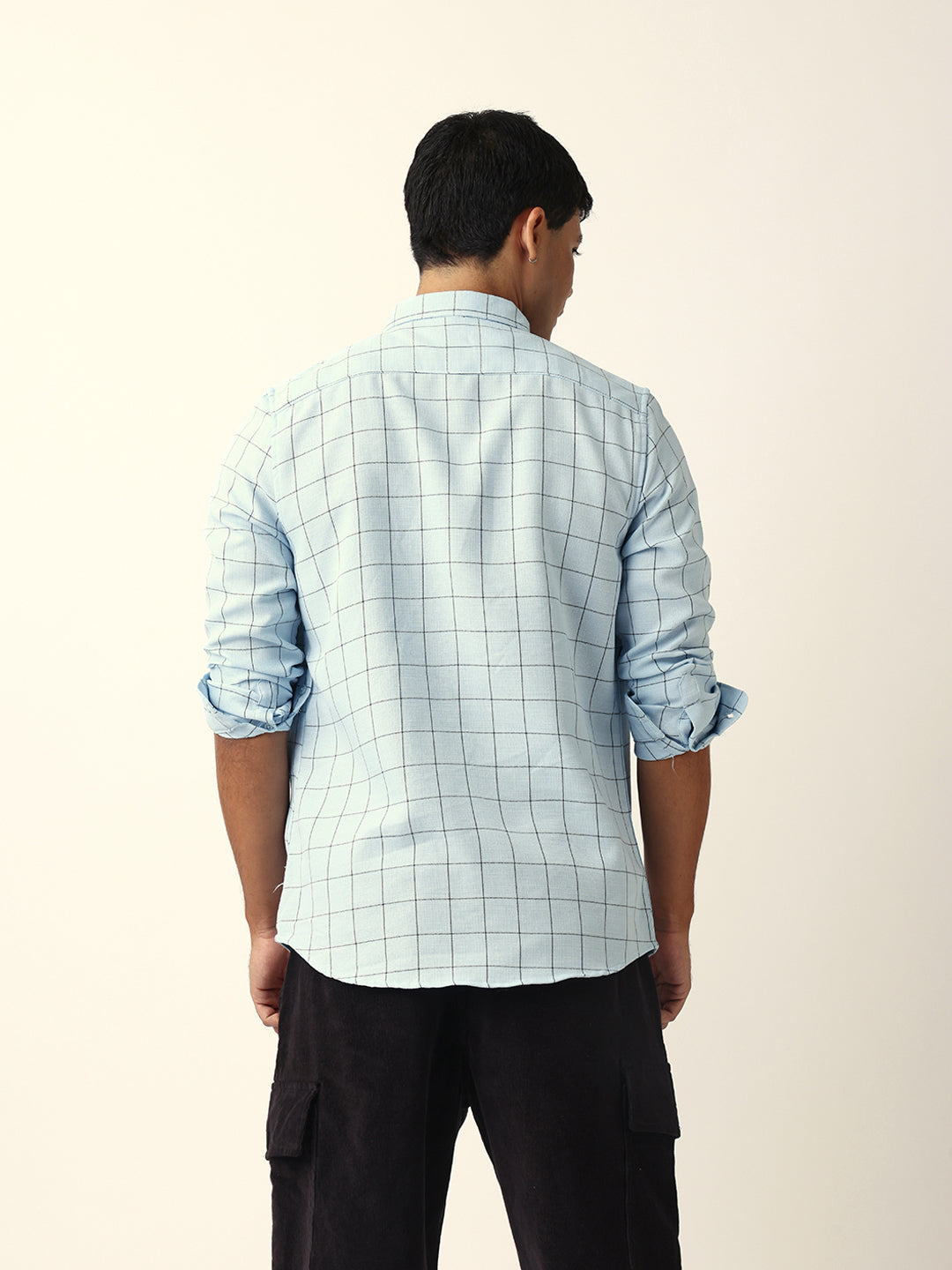 Light Blue Block Checks Slim Fit Casual Shirt