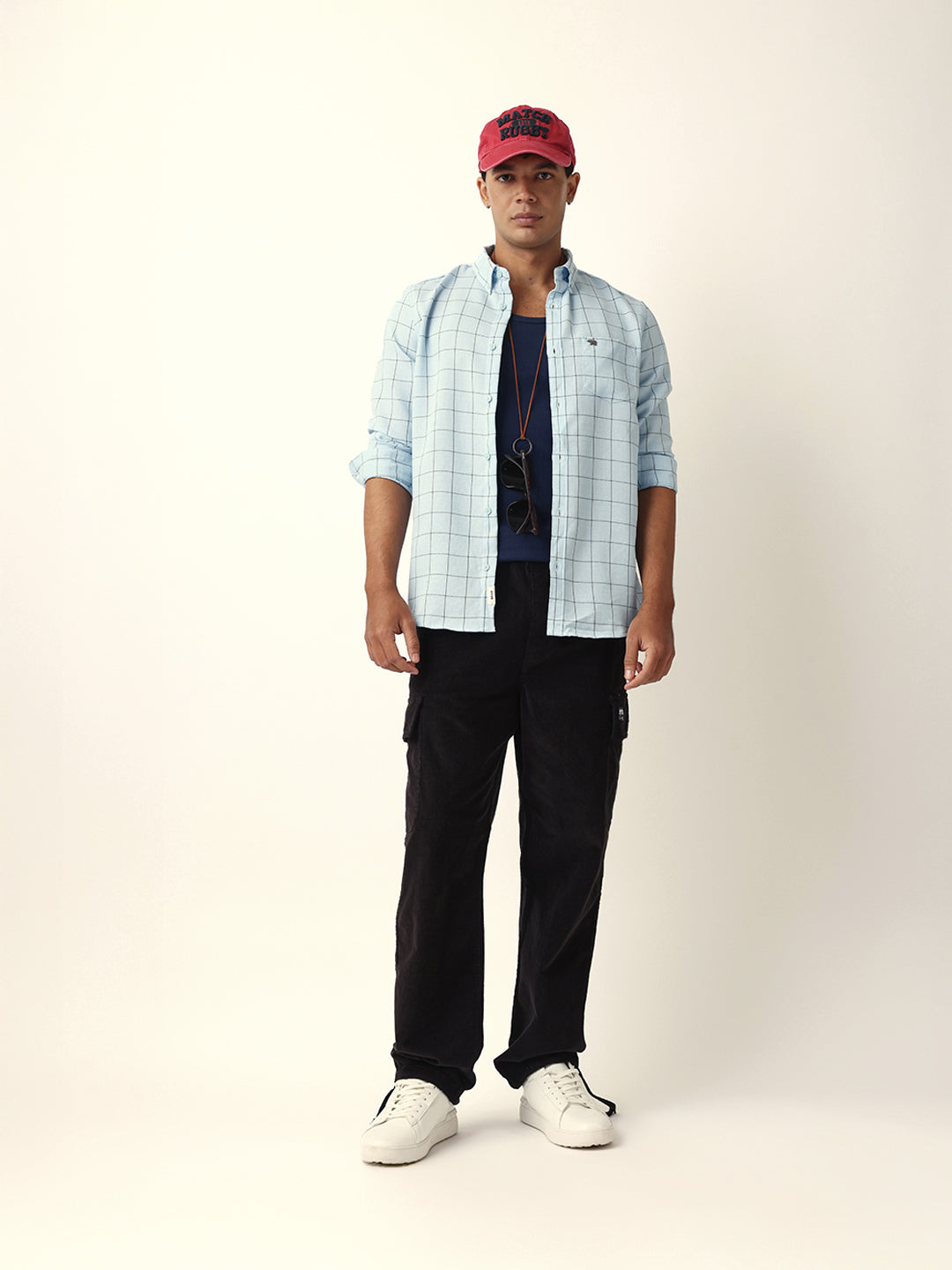 Light Blue Block Checks Slim Fit Casual Shirt
