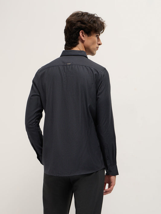 Dark Grey Woven Pin Stripe Design Tailored Fit Formal Shirt