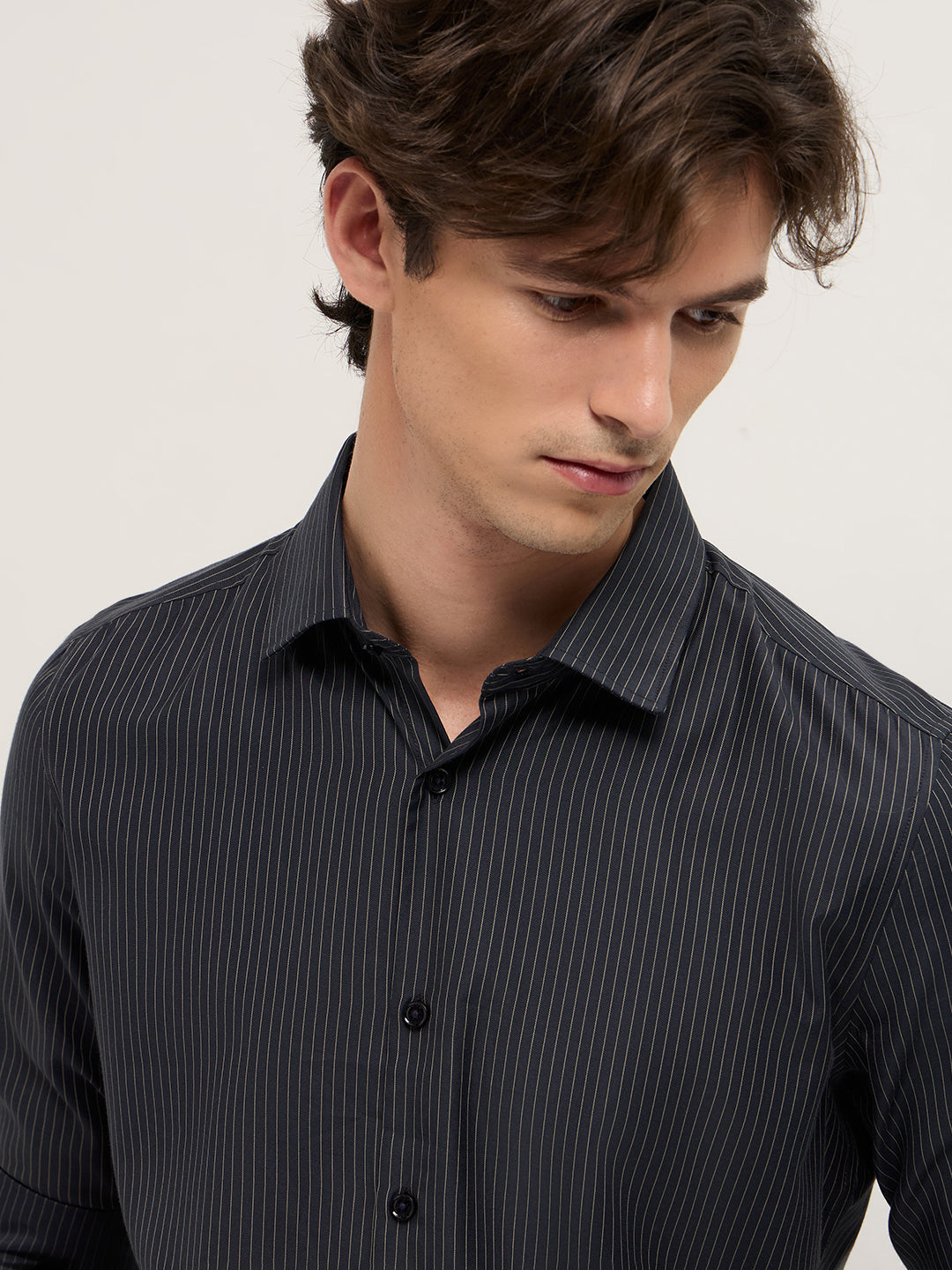 Dark Grey Woven Pin Stripe Design Tailored Fit Formal Shirt
