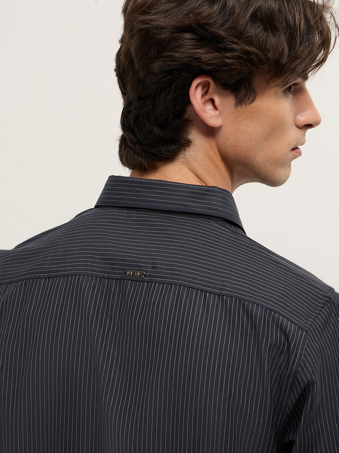 Dark Grey Woven Pin Stripe Design Tailored Fit Formal Shirt