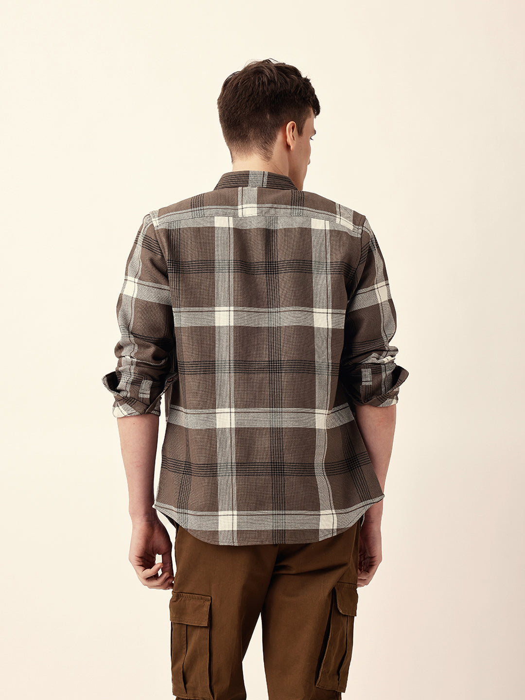 Brown Woven Check Slim Fit Casual Shirt