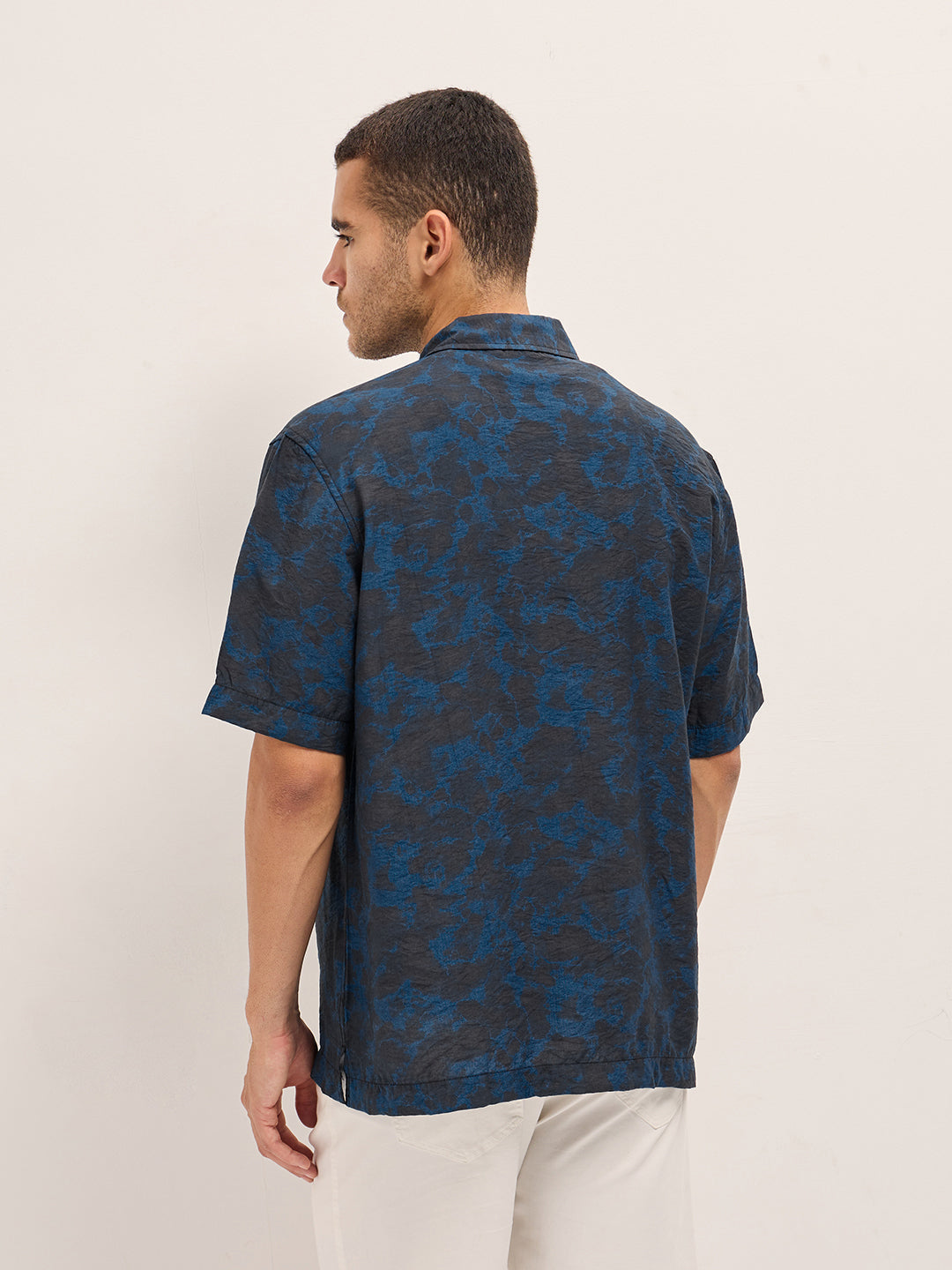 Dark Blue Abstract Digital Print Relax Fit Casual Shirt