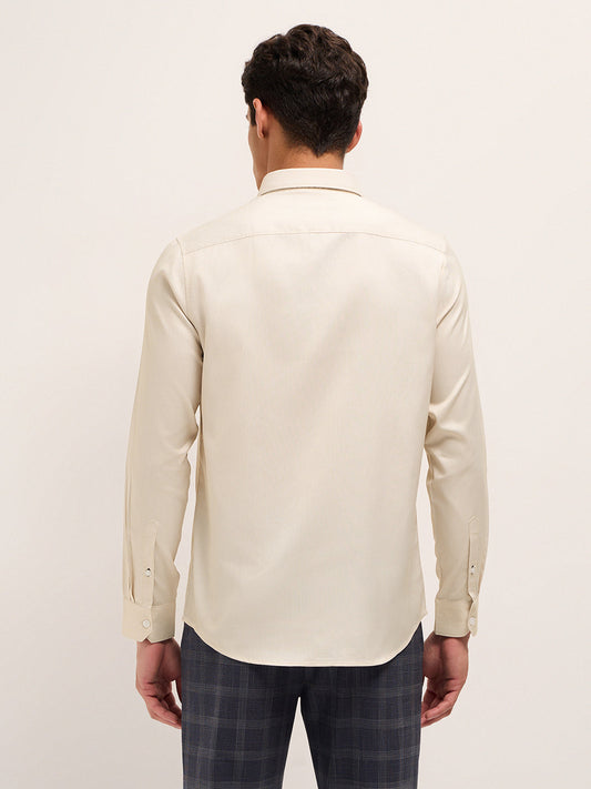 Cream Herringbone Woven Tailored Fit Formal Shirt