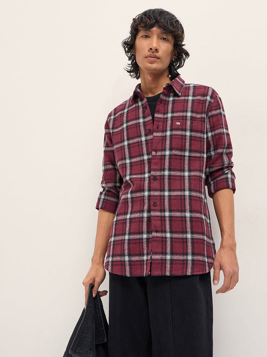 Maroon Slim Fit Tartan Checked Flannel Casual Shirt