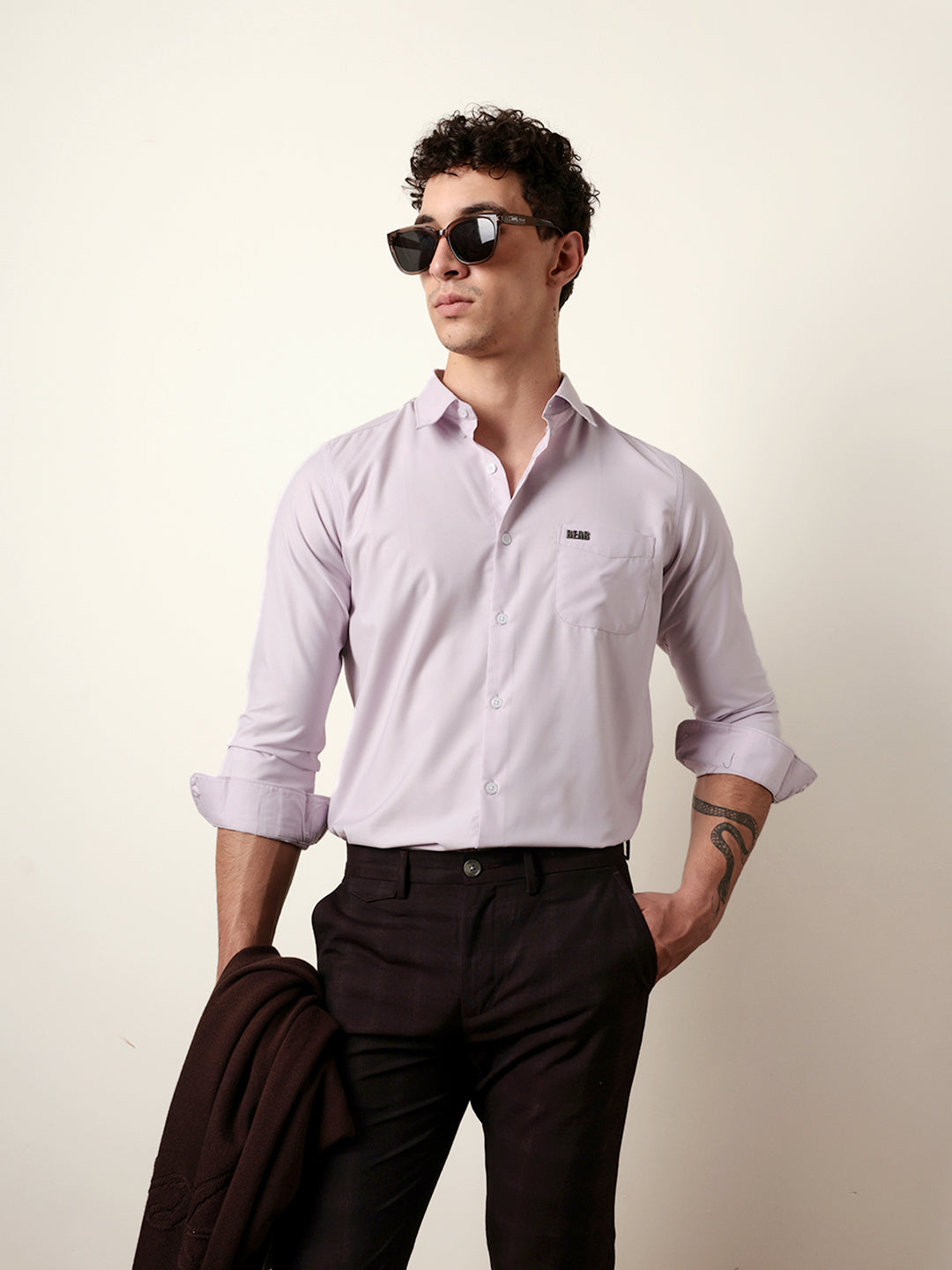 Purple Solid Slim Fit Casual Shirt with a Classic Semi-Formal Look