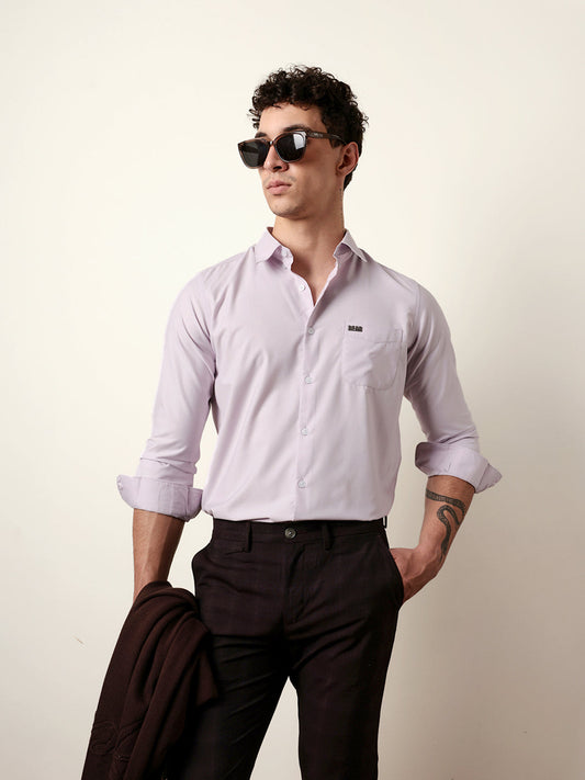 Purple Solid Slim Fit Casual Shirt with a Classic Semi-Formal Look