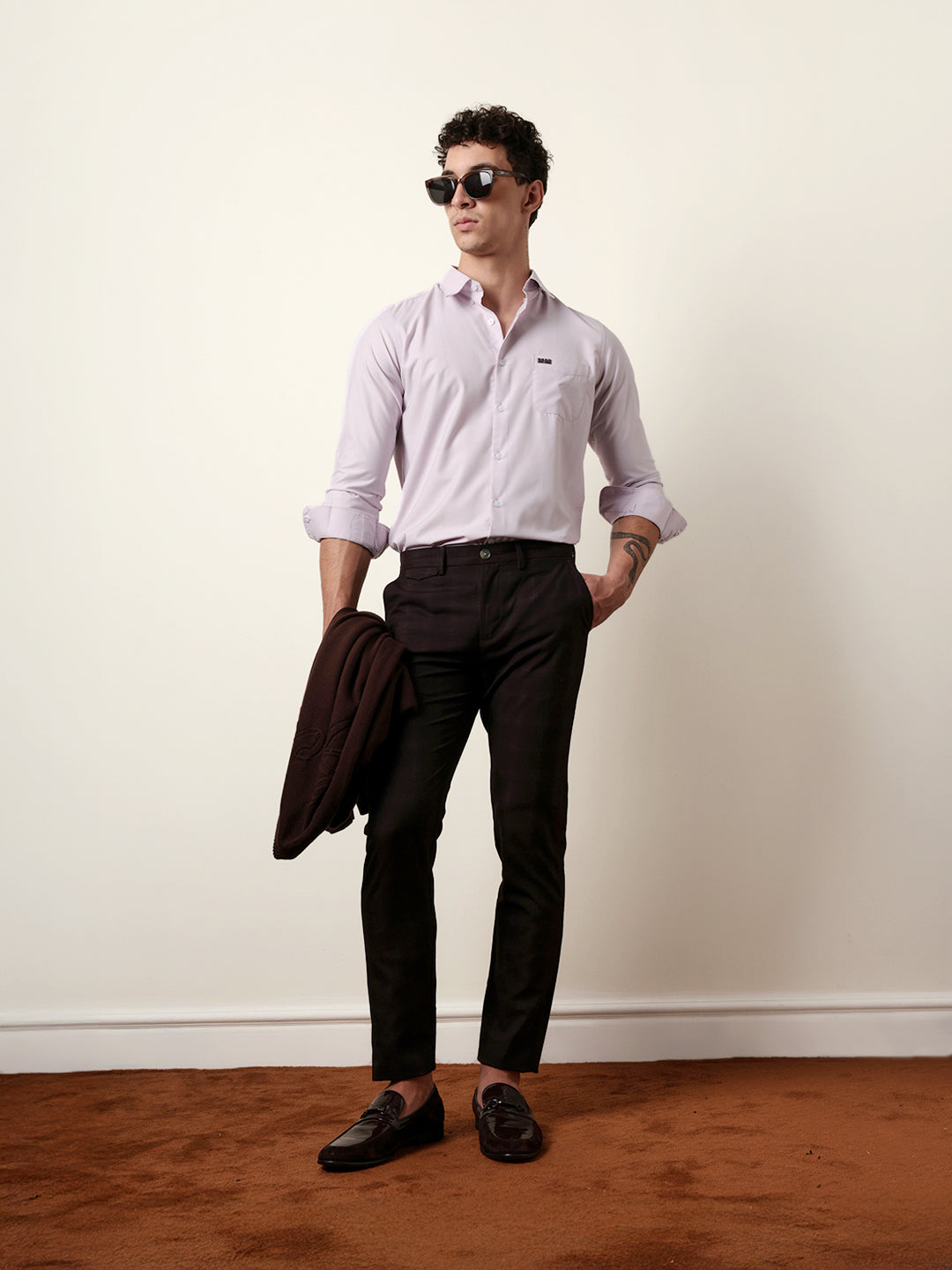 Purple Solid Slim Fit Casual Shirt with a Classic Semi-Formal Look