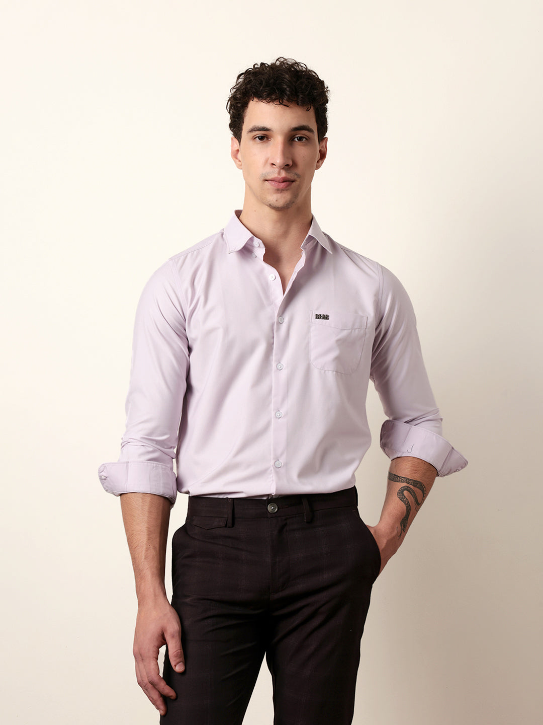 Purple Solid Slim Fit Casual Shirt with a Classic Semi-Formal Look