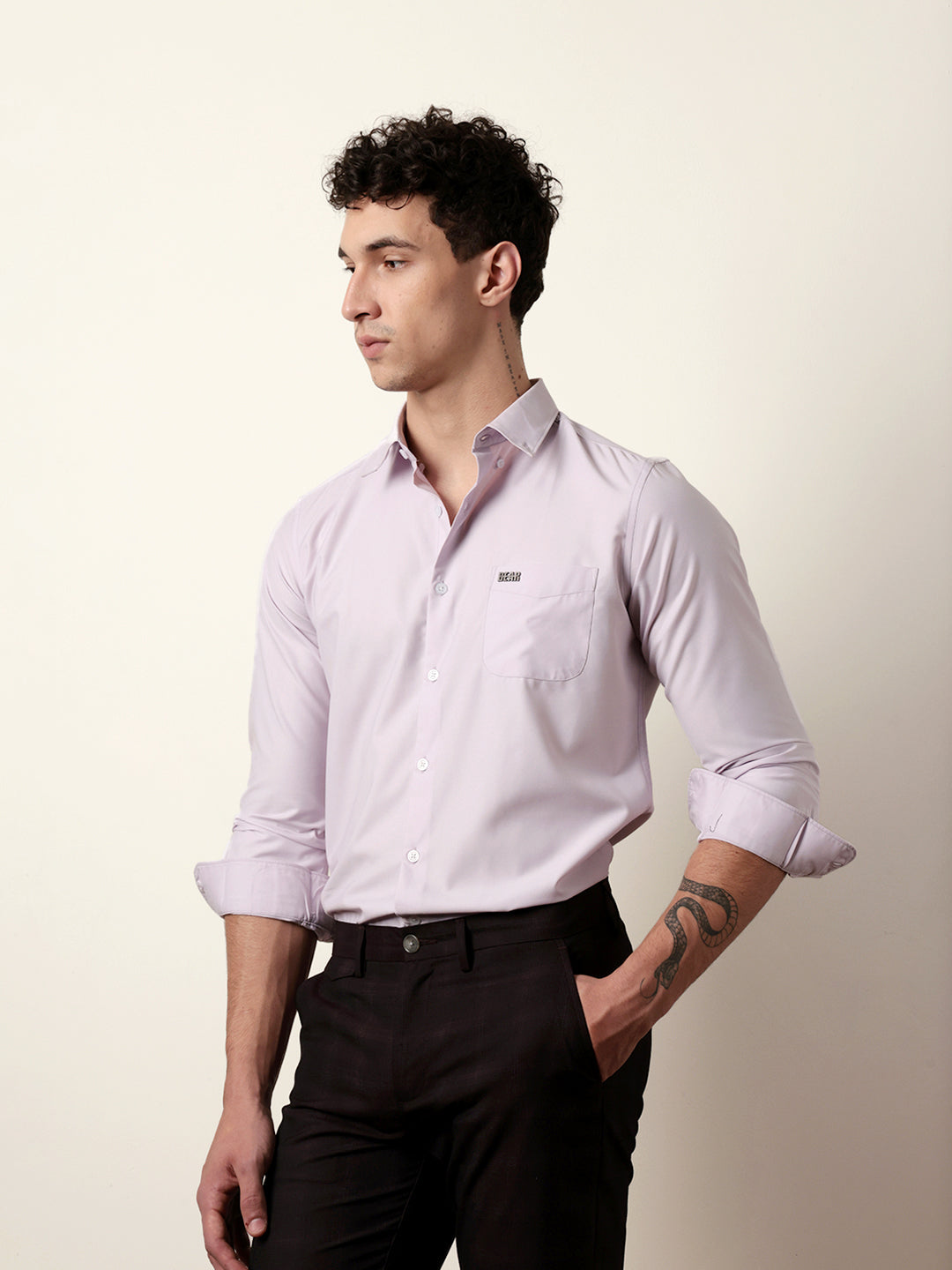 Purple Solid Slim Fit Casual Shirt with a Classic Semi-Formal Look