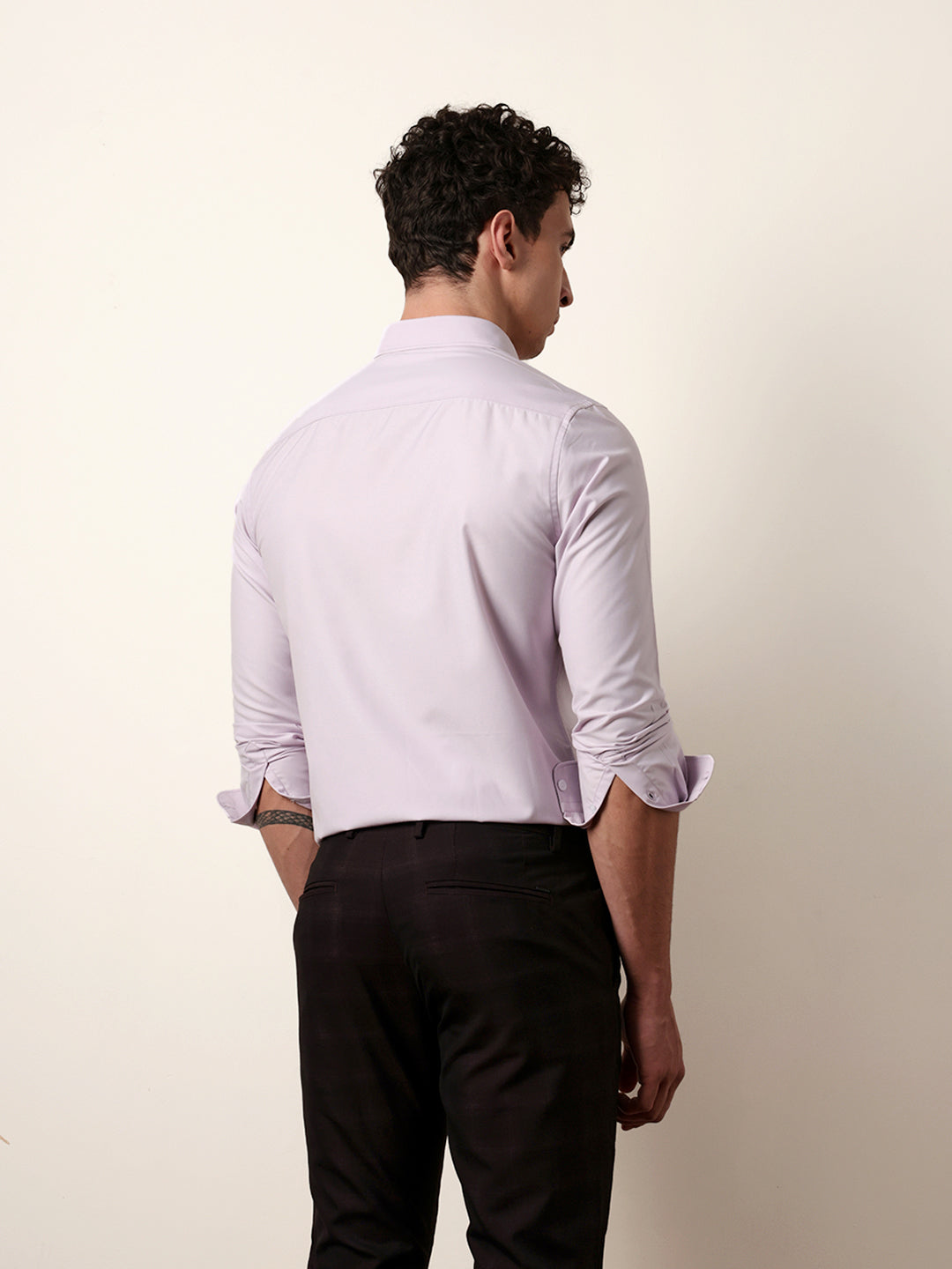Purple Solid Slim Fit Casual Shirt with a Classic Semi-Formal Look
