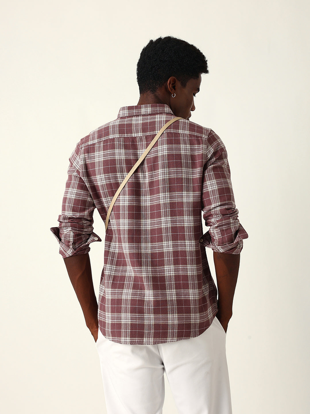 Maroon & Cream Woven Checked Slim Fit Casual Shirt