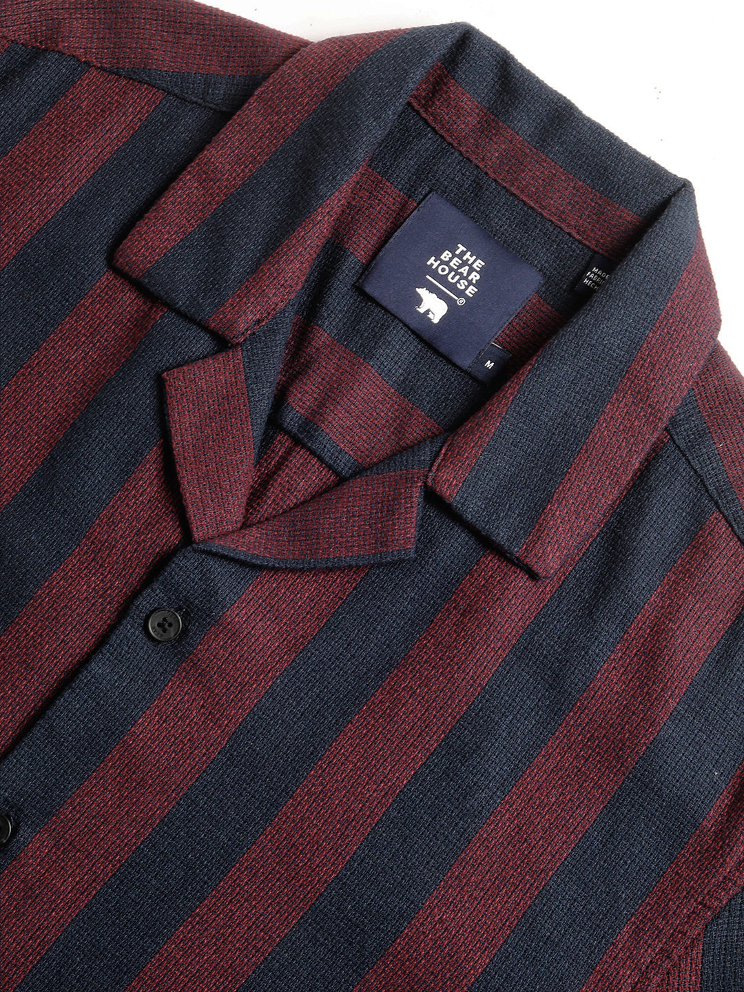 Men Maroon and Navy Striped Regular Fit Cotton Casual Shirt