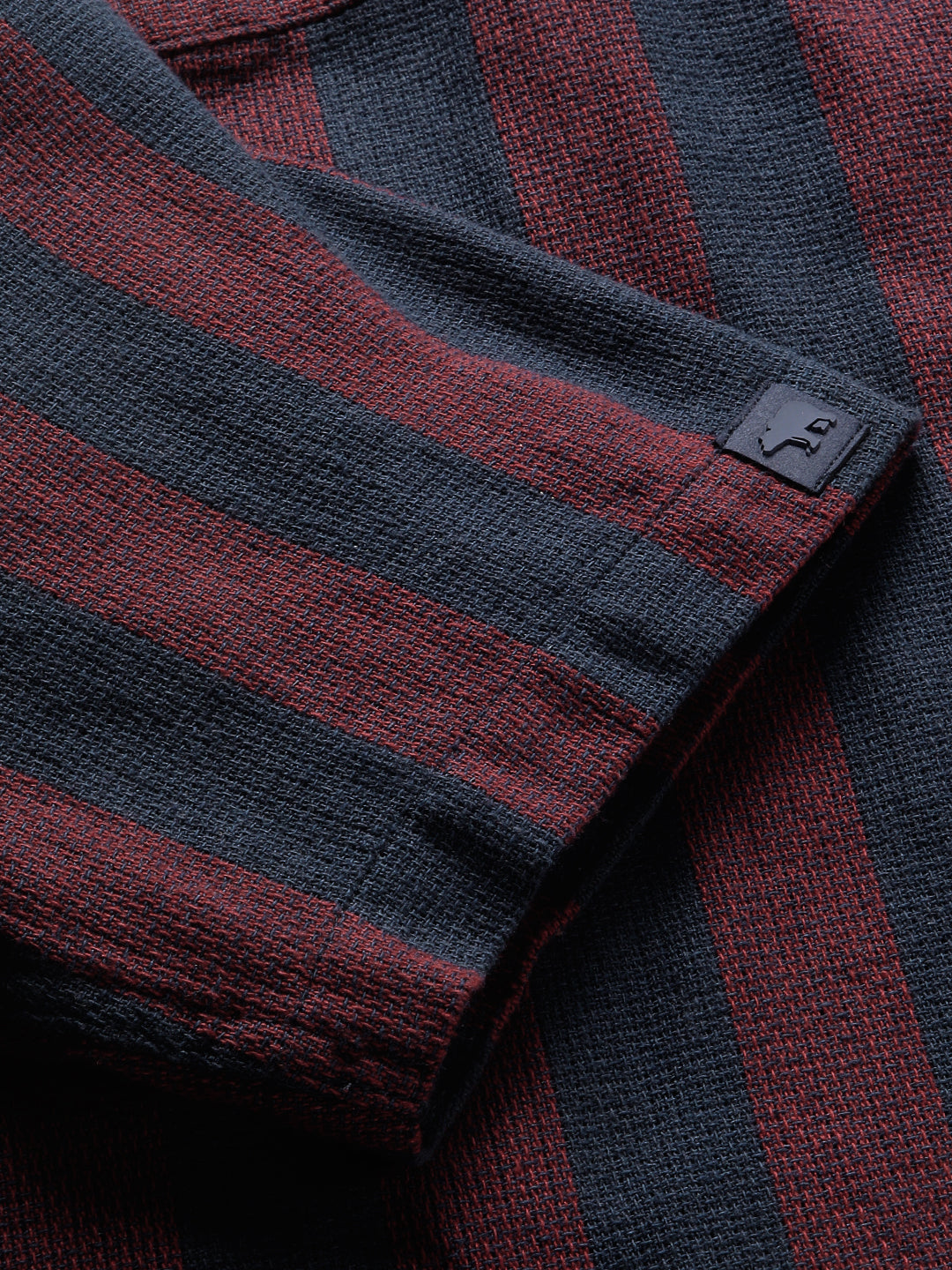 Men Maroon and Navy Striped Regular Fit Cotton Casual Shirt
