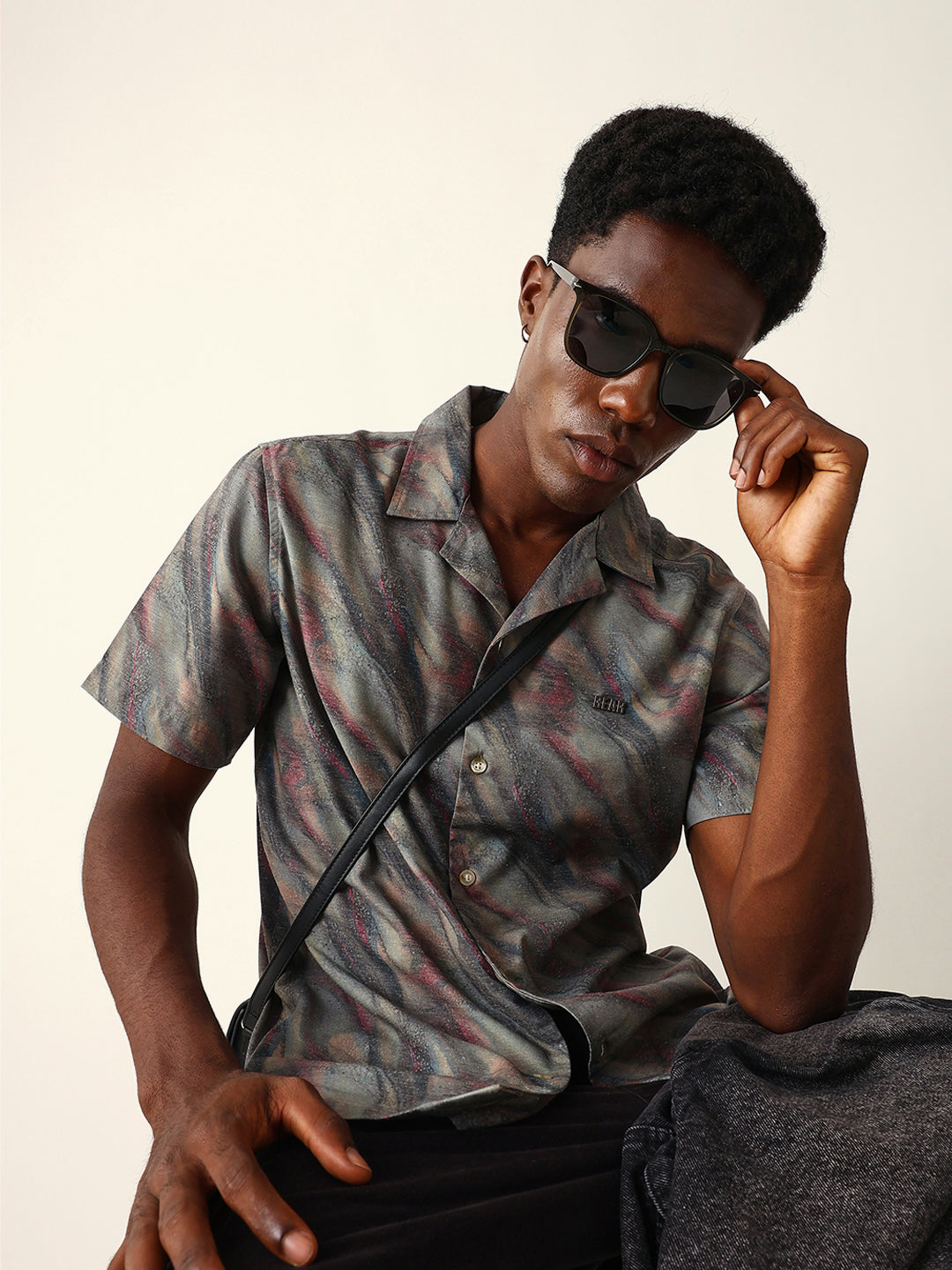 Multicolor Abstract Wavy Print Cuban Collar Relaxed Fit Casual Shirt