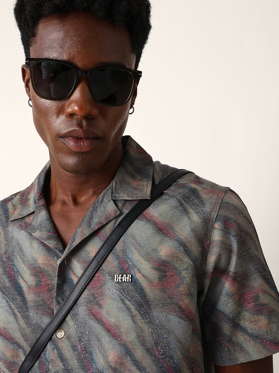 Multicolor Abstract Wavy Print Cuban Collar Relaxed Fit Casual Shirt
