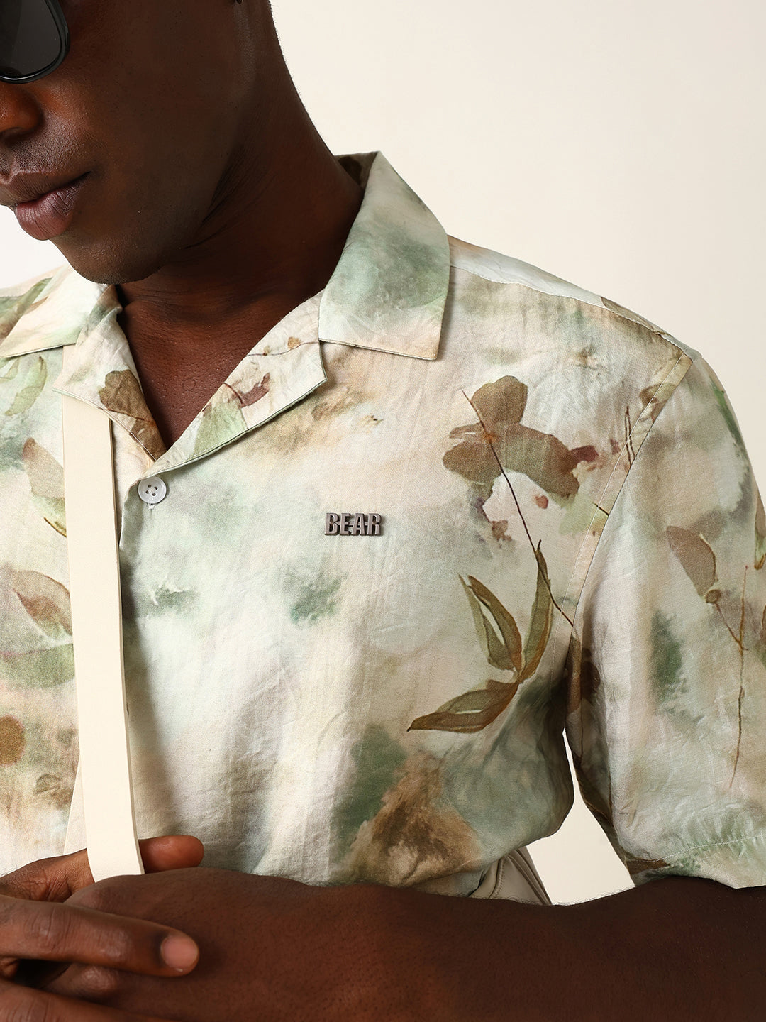 Pastel Green Watercolor Floral Printed Relaxed Fit Short Sleeve Shirt