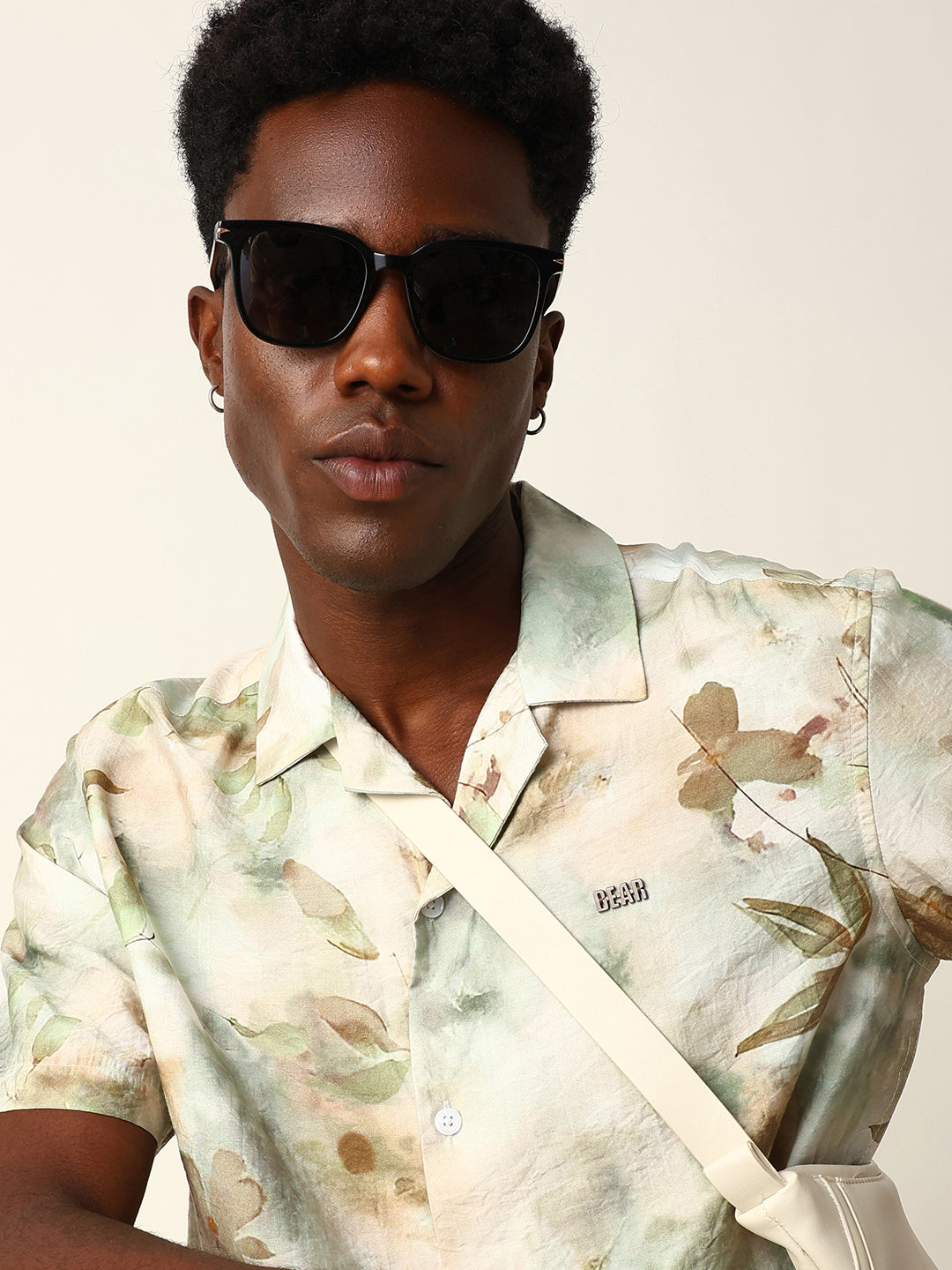 Pastel Green Watercolor Floral Printed Relaxed Fit Short Sleeve Shirt