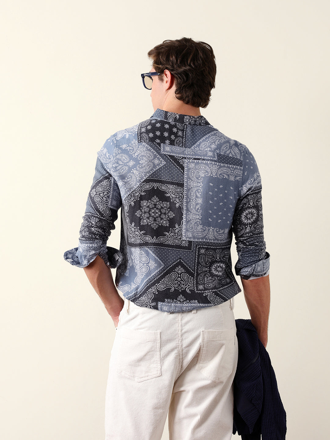 Blue Paisley Patchwork Printed Slim Fit Casual Shirt
