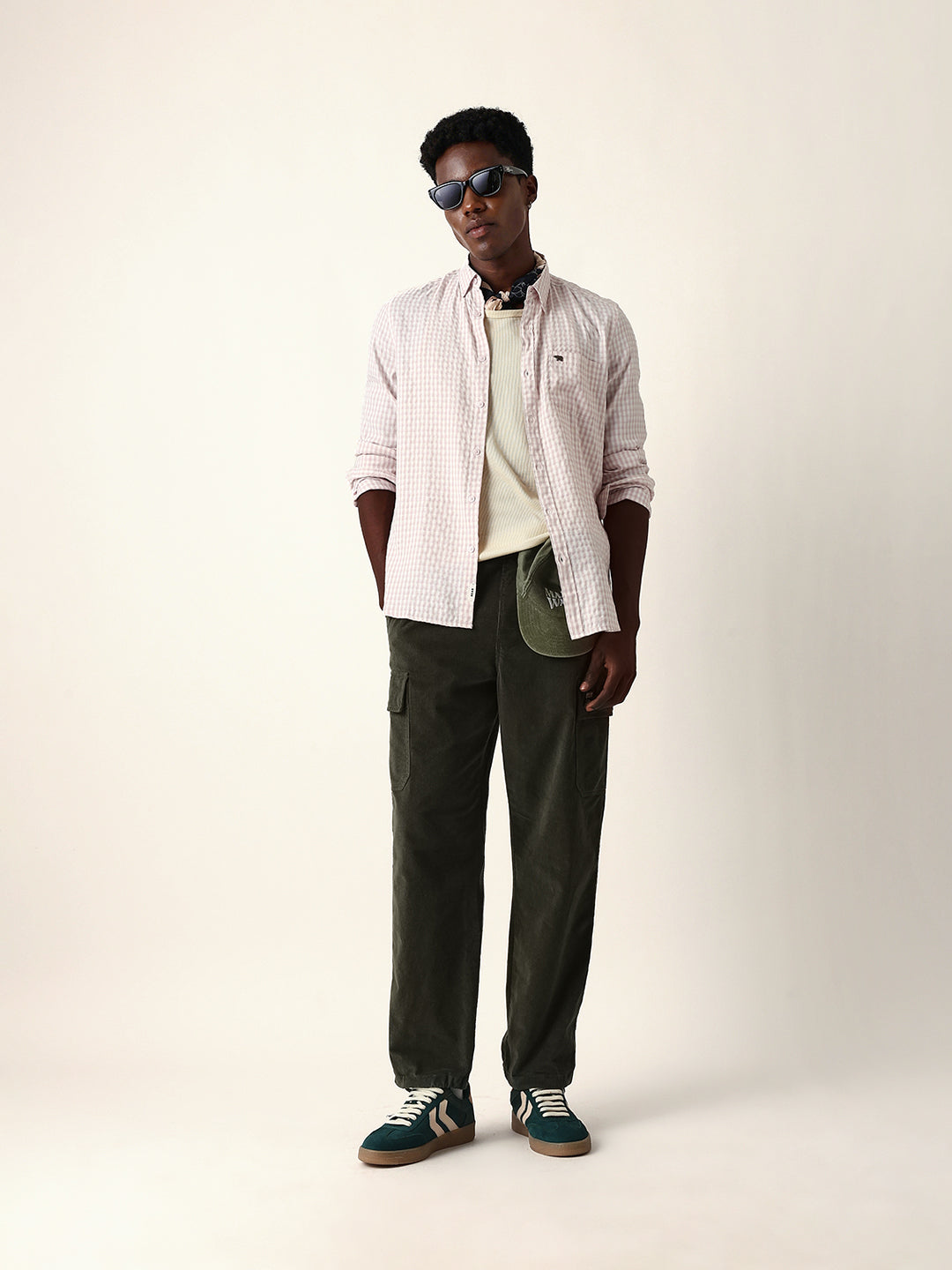 Light Pink Woven Micro-Checked Slim Fit Casual Shirt