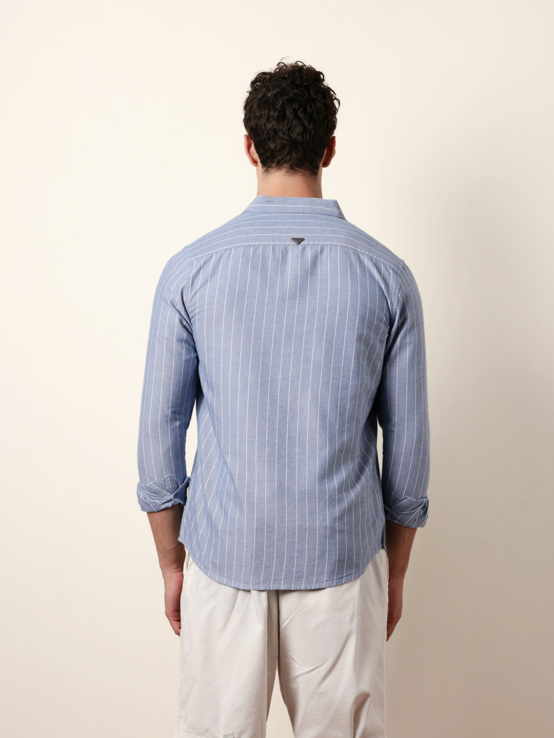 Blue Vertical Woven Stripe Slim Fit Casual Shirt