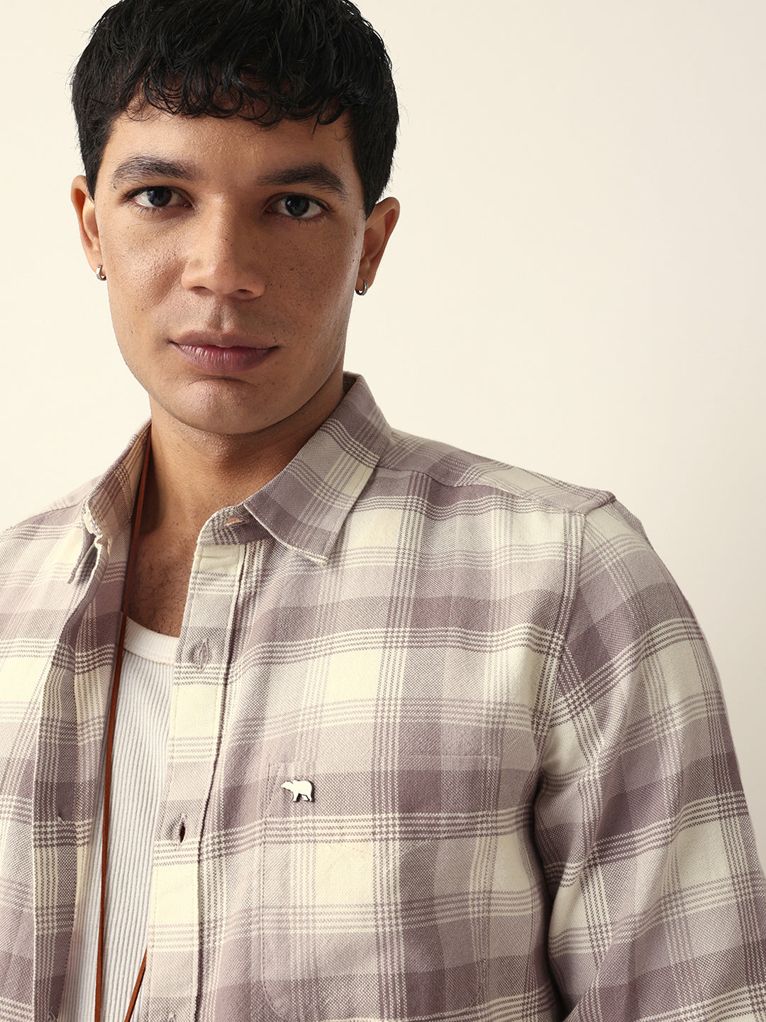 Pink with Cream Woven Checkered Slim Fit Casual Shirt