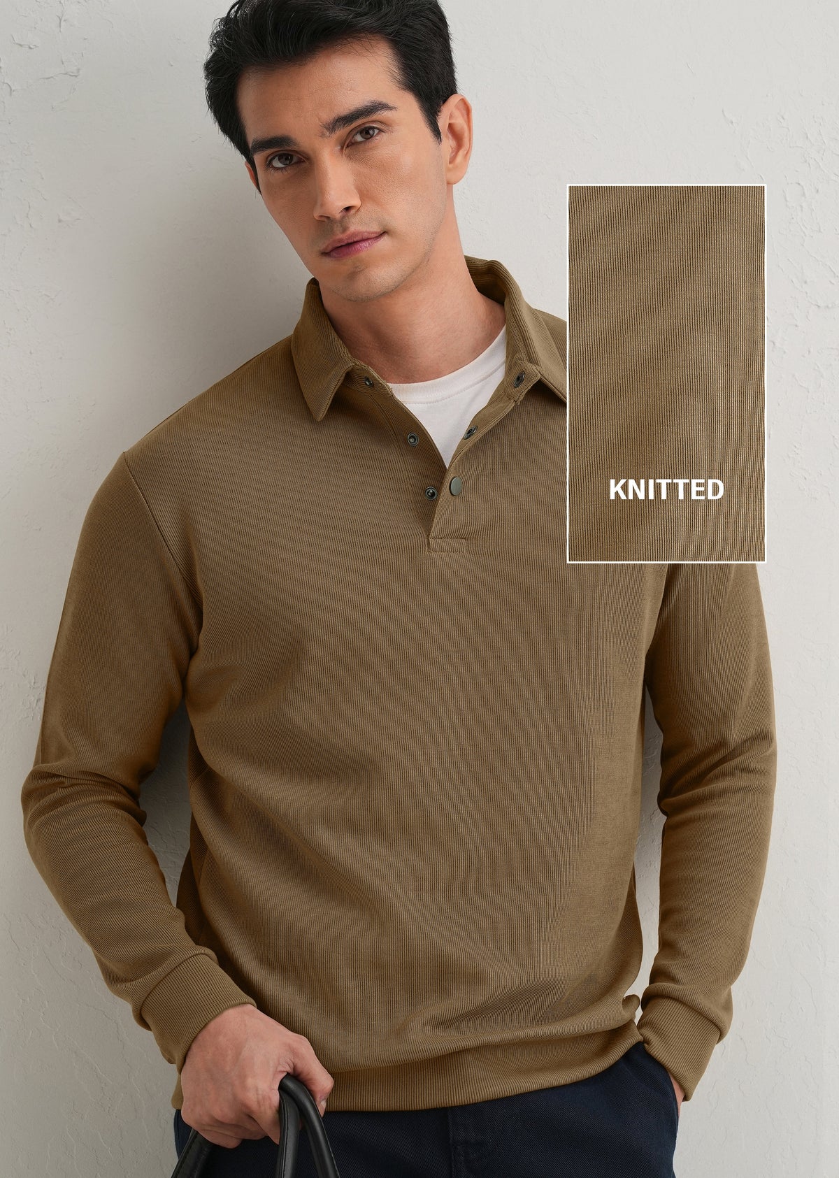 Taupe Knitted Polo Sweatshirt