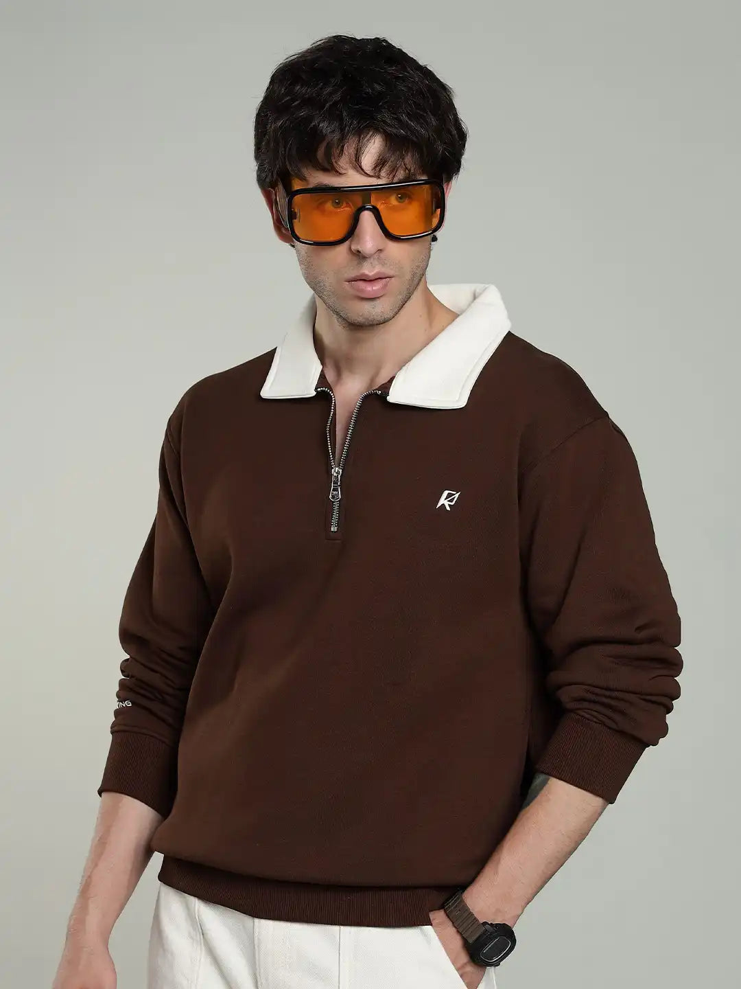 Men’s Cream & Brown Colorblock Sweatshirt