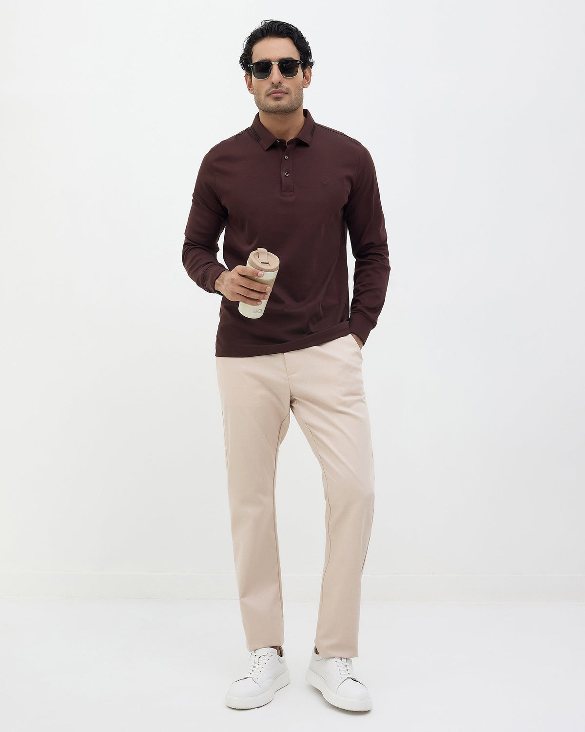 Brown Polo Neck Solid Sweatshirt - Charlie