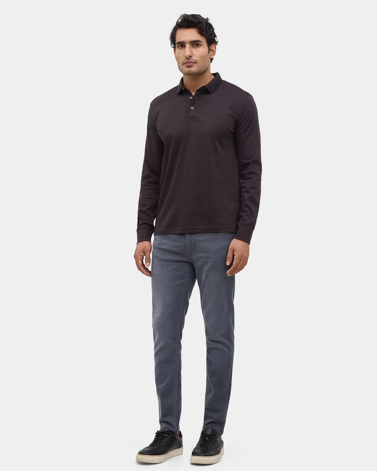 Charcoal Grey Polo Neck Solid Sweatshirt - Charlie