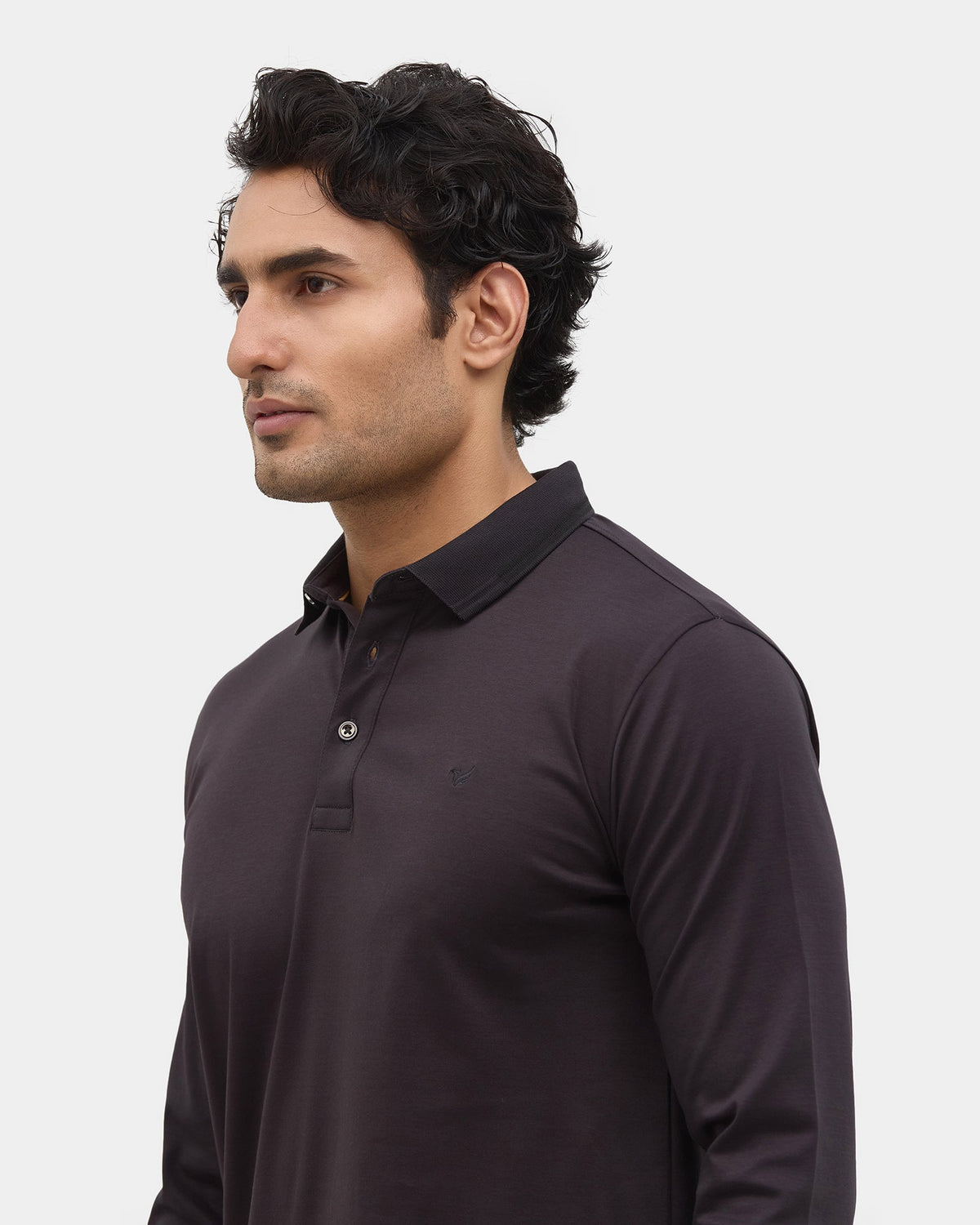 Charcoal Grey Polo Neck Solid Sweatshirt - Charlie