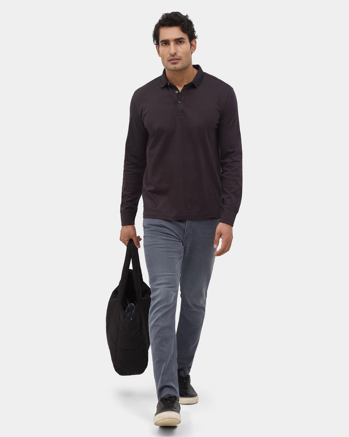 Charcoal Grey Polo Neck Solid Sweatshirt - Charlie