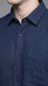 Men's Navy Blue Solid Casual Shirt | Premium Cotton Blend | Regular Fit | Roll-Up Sleeve