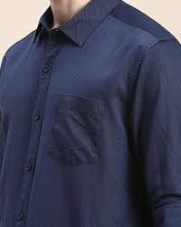 Men's Navy Blue Solid Casual Shirt | Premium Cotton Blend | Regular Fit | Roll-Up Sleeve