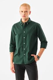 Men's Emerald Green Solid Formal Shirt | Premium Cotton Blend | Slim Fit | Full Sleeve