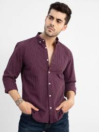 Men's Maroon Pinstripe Casual Shirt | Premium Cotton Blend | Slim Fit | Full Sleeve