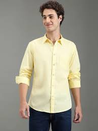 Men's Pastel Yellow Solid Casual Shirt | Premium Cotton Linen Blend | Regular Fit | Full Sleeve